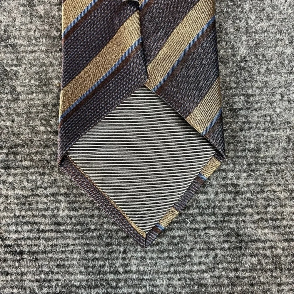 Bruno Marchesi Mens Silk Necktie Brown Tan Blue Diagonal Striped Handmade Tie